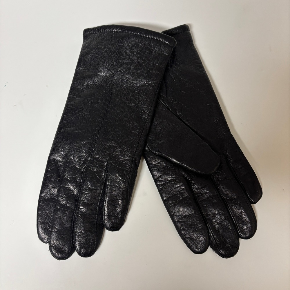 Fownes Womens Black Genuine Leather Gloves Size 7.5 Lined Winter Classic 8009